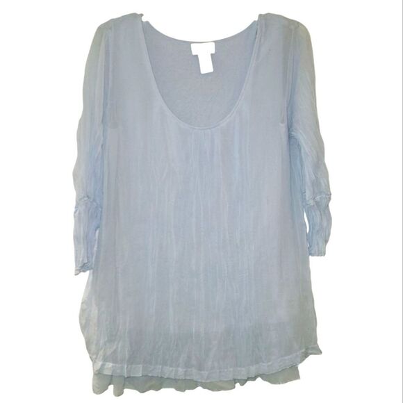 Soft Surroundings Sky Blue Crinkle Blouse - Picture 1 of 9